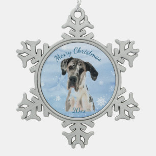 Customise Dated Christmas Great Dane Dog Pet  Snowflake Pewter Christmas Ornament
