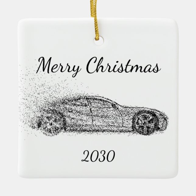 Customise Dated Christmas Sports Car Automobile Ceramic Ornament (Front)