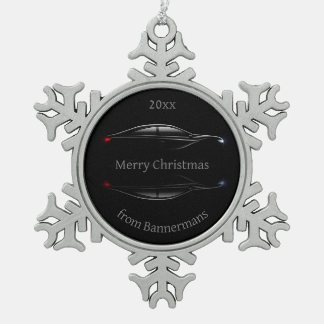 Customise Dated Christmas Sports Car Automobile   Snowflake Pewter Christmas Ornament (Front)