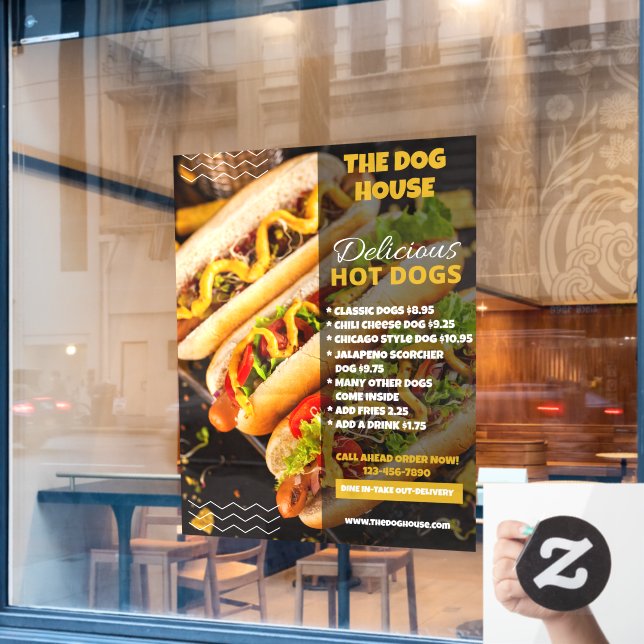 Customise Delicious Hotdogs Restaurant Front Large (Cafe Window)