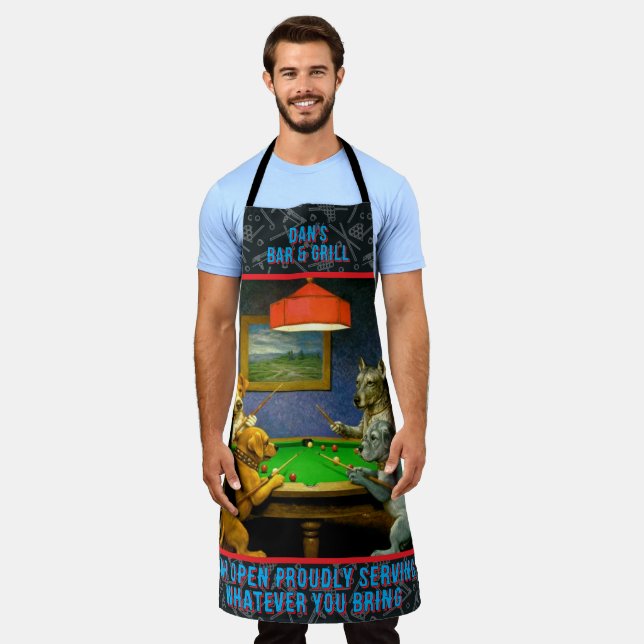 Customise Dogs Playing Snooker Billiard Fun Spoof  Apron (Worn)