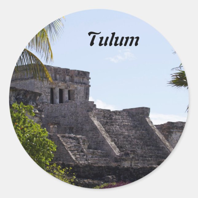 Customise El Castillo de Tulum - Mayan ruins Classic Round Sticker (Front)