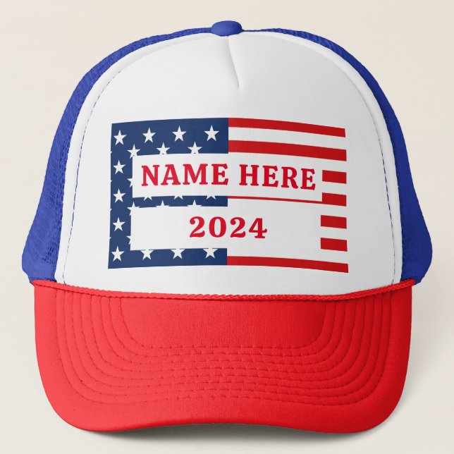 Customise Election Name American Flag Trucker Hat (Front)