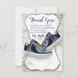 Customise Elegant Birthday Sneaker Ball Party Thank You Card
