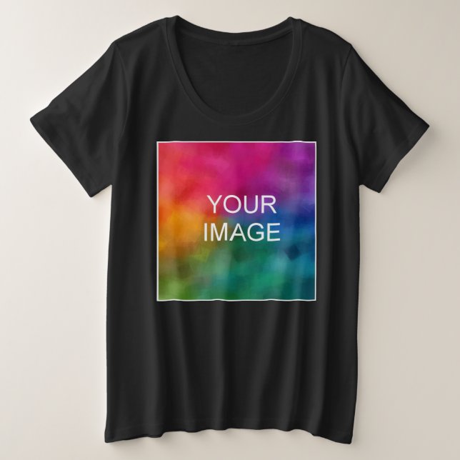 Customise Elegant Black Template Upload Image Plus Size T-Shirt (Design Front)