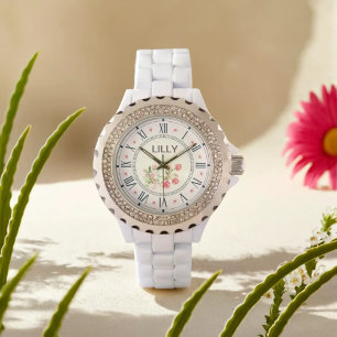 Customise Elegant Pink Watercolor Floral Stylish Watch