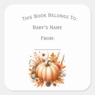 Customise Fall Little Pumpkin Book Plate Square Sticker