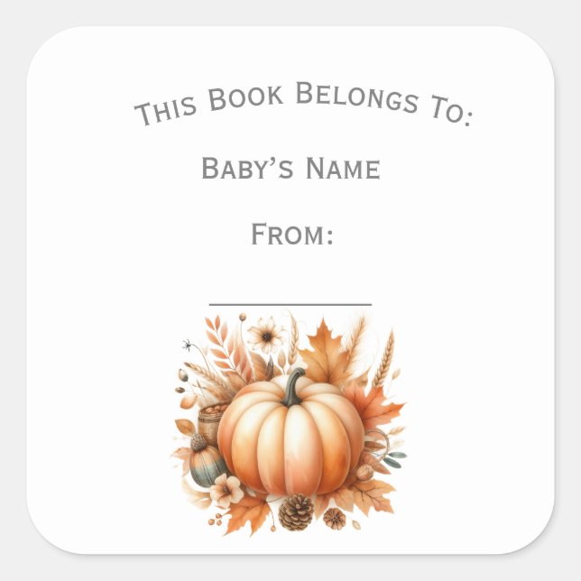 Customise Fall Little Pumpkin Book Plate Square Sticker (Front)