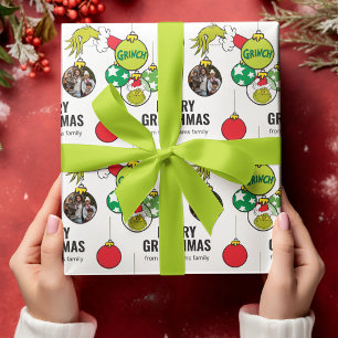 Customise Family Photo - Grinch with Ornaments Wrapping Paper