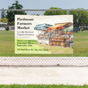 Customise Farmers Market Green  Brown Illustrated  Banner