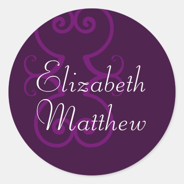 Customise First Names Elegant Purple Seal Sticker (Front)