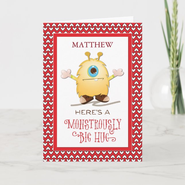 Customise for Any Name Monster Hug Valentine Heart Holiday Card (Front)