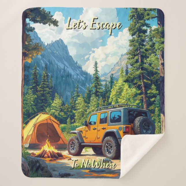 Customise Four Wheel Drive Let's Escape To NoWhere Sherpa Blanket (Front)