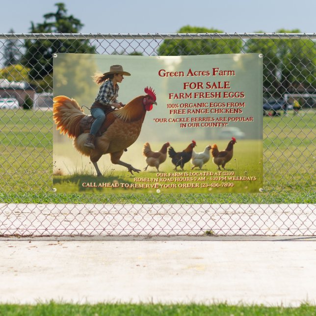 Customise Funny Organic Farm Fresh Eggs Cage Free Banner (Insitu)