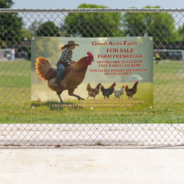 Customise Funny Organic Farm Fresh Eggs Cage Free Banner (Insitu)