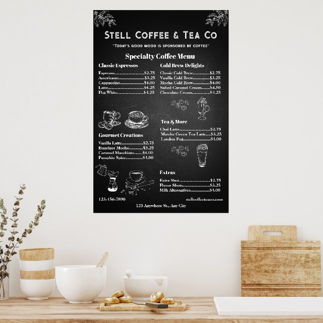 Customise Generic Coffee Menu Price Chalkboard  Poster (Kitchen)