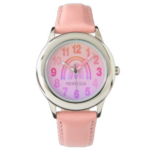 Customise Girl Wrist Watch - Pink Rainbow Heart