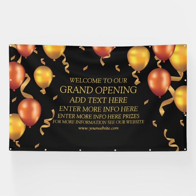 Customise Gold Balloons Ribbons Grand Opening Shop Banner (Horizontal)
