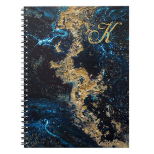 Customise Gold Blue MARBLE Spiral Notebook Initial