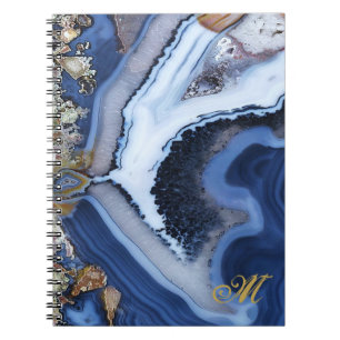 Customise Gold White Blue MARBLE Journal Notebook