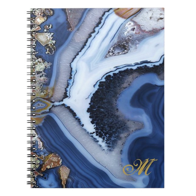 Customise Gold White Blue MARBLE Journal Notebook (Front)