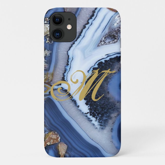 Customise Gold White Blue MARBLE Phone Case Inital (Back)