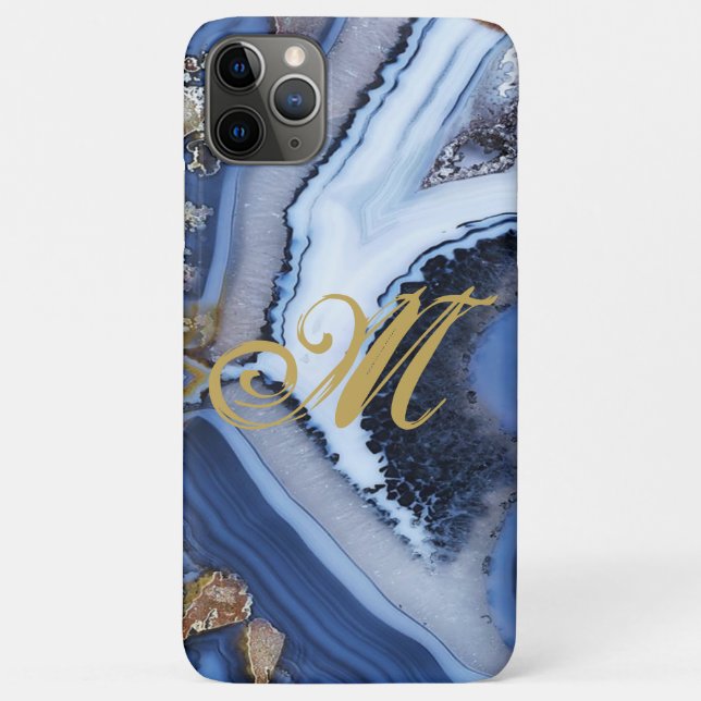 Customise Gold White Blue MARBLE Phone Case Inital (Back)