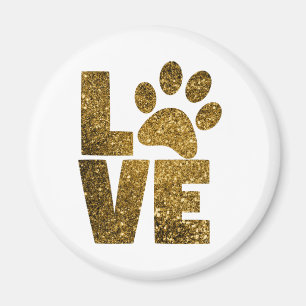 Customise Golden Glitter Love Text with Animal Paw Magnet