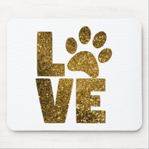 Customise Golden Glitter Love Text with Animal Paw Mouse Pad