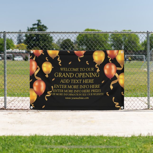 Customise Grand Opening Gold Balloons Ribbons Shop Banner (Insitu)