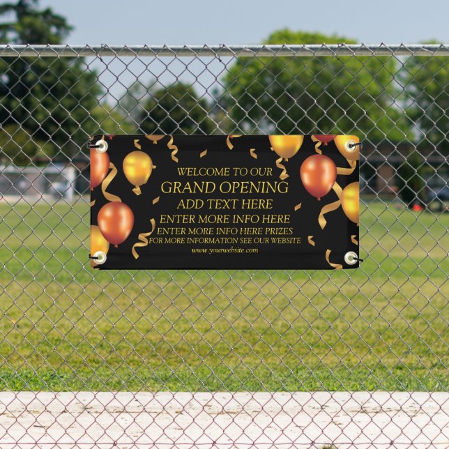 Customise Grand Opening Gold Balloons Ribbons Shop Banner (Insitu)