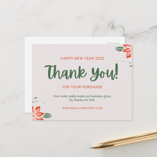 Customise Green Happy New Year Thank You Customer  Postcard (Front/Back In Situ)