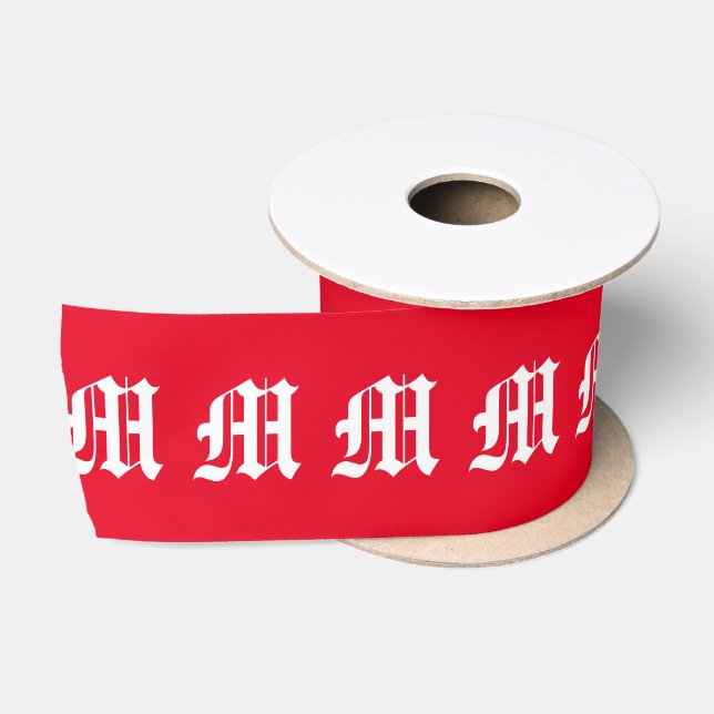 Customise Initial letter Red White Christmas Satin Ribbon (Spool)