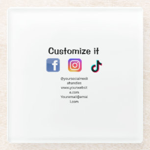 Customise it add social media website email text m glass coaster