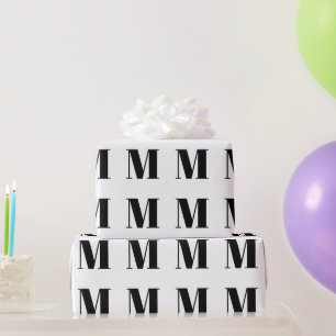 Customise it w/Initial Letter, black white gift Wrapping Paper