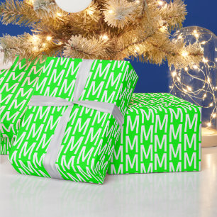 Customise it w/Initial, White Letter neon green Wrapping Paper