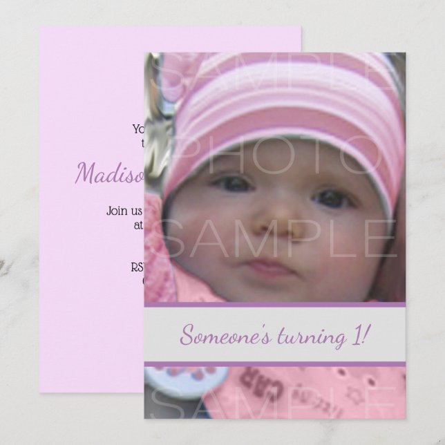 Customise it with Your Baby girl photo Birthday Invitation (Front/Back)