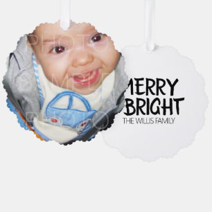 Customise it with Your photo and text Merry bright Tree Decoration Card