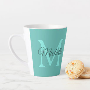 Customise Light Teal Monogram Initial Name Small Latte Mug
