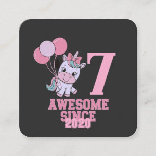Customise Magical 7 Yrs Old Unicorn Birthday Girl Square Business Card