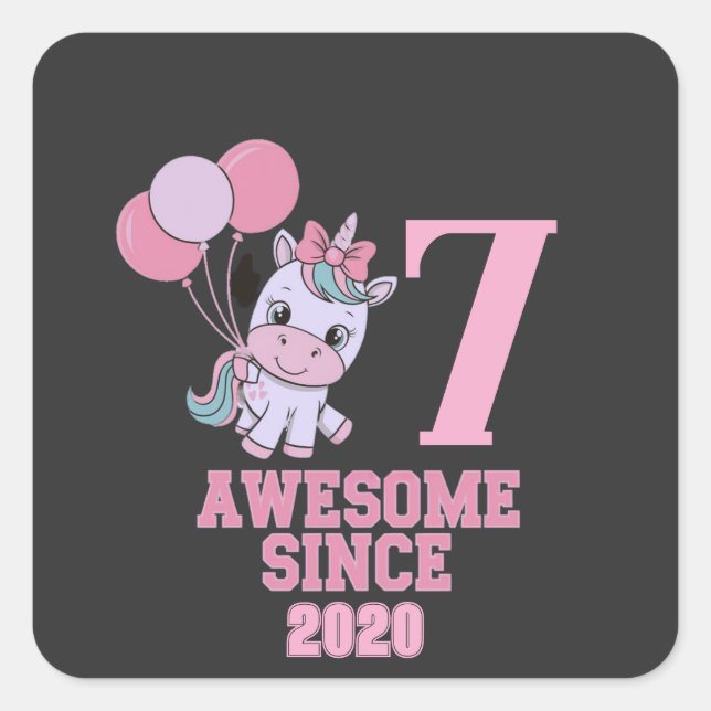 Customise Magical 7 Yrs Old Unicorn Birthday Girl  Square Sticker (Front)