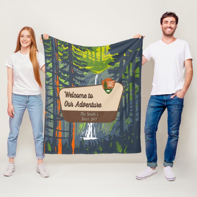 Customise Marymere Falls Family Camping Adventure Fleece Blanket (In Situ)