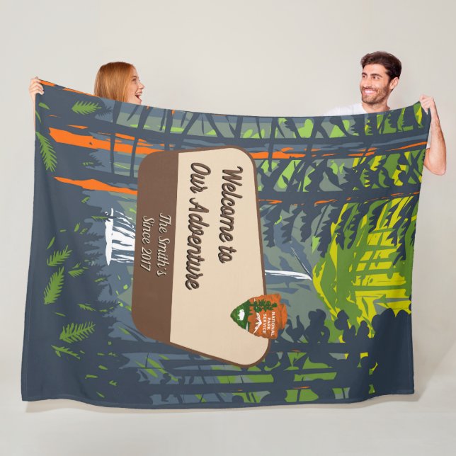 Customise Marymere Falls Family Camping Adventure Fleece Blanket (In Situ)