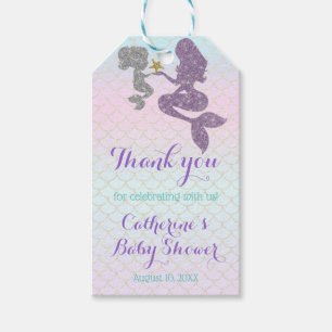 Customise Mermaid Baby Shower Sparkle Purple Teal Gift Tags