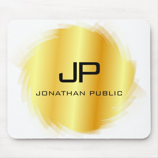Customise Metallic Gold Look Modern Monogram Mouse Pad (Front)