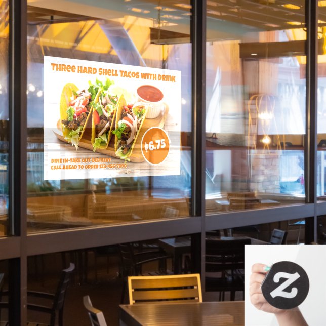 Customise Mexican Food Hard Shell Tacos Drink Huge (Restaurant Window)