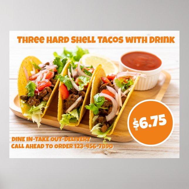 Customise Mexican Food Hard Shell Tacos Drink Huge Poster (Front)