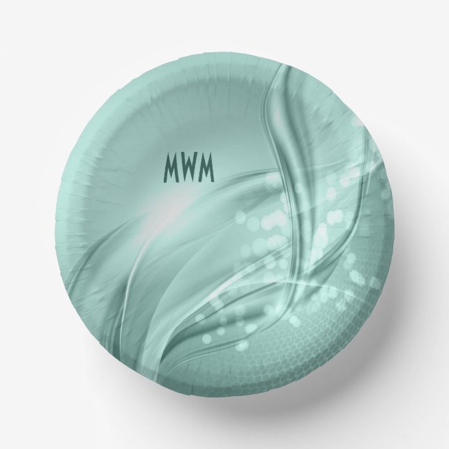Customise Mint Swirl Pattern Customised Paper Bowl Plate (Front)