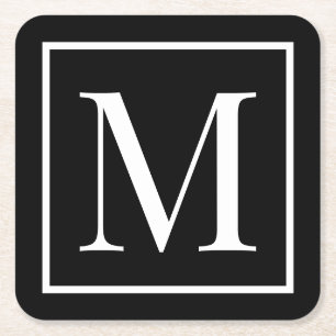Customise monogram black white   Any background  Square Paper Coaster