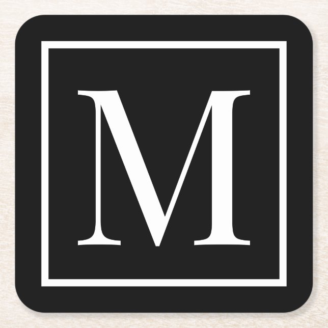 Customise monogram black white | Any background  Square Paper Coaster (Front)